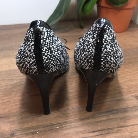Talbots Tweed Gray/black Round Toe Bow Pumps Shoes - Picture 4 of 8